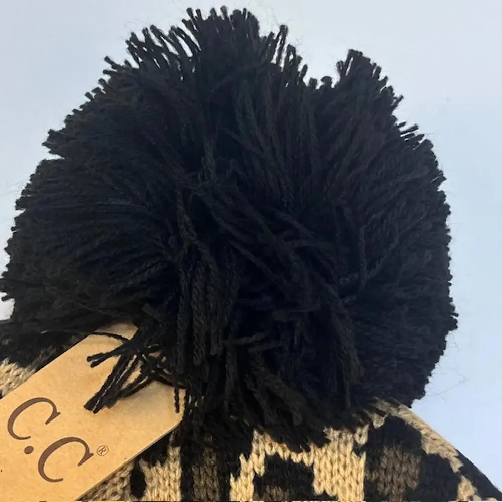C.C Leopard Print‎ Beanie with Pom Pom
